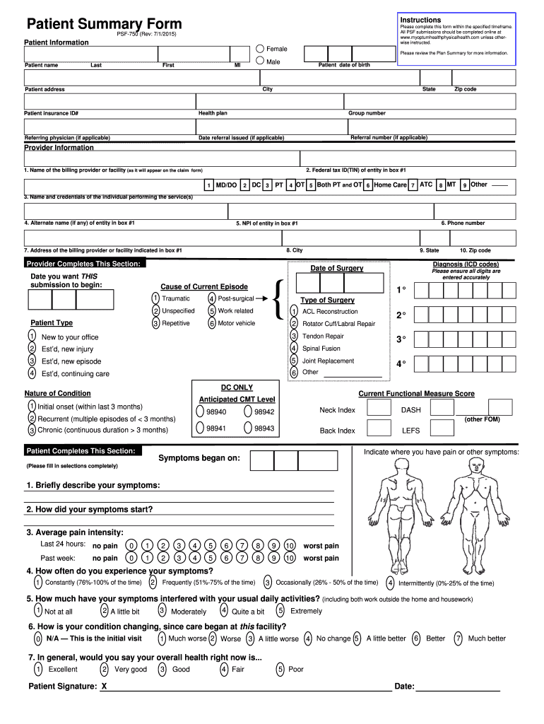  Patient Summary Form 2015