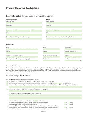Kaufvertrag Ber Ein Gebrauchtes Motorrad Von Privat  Form
