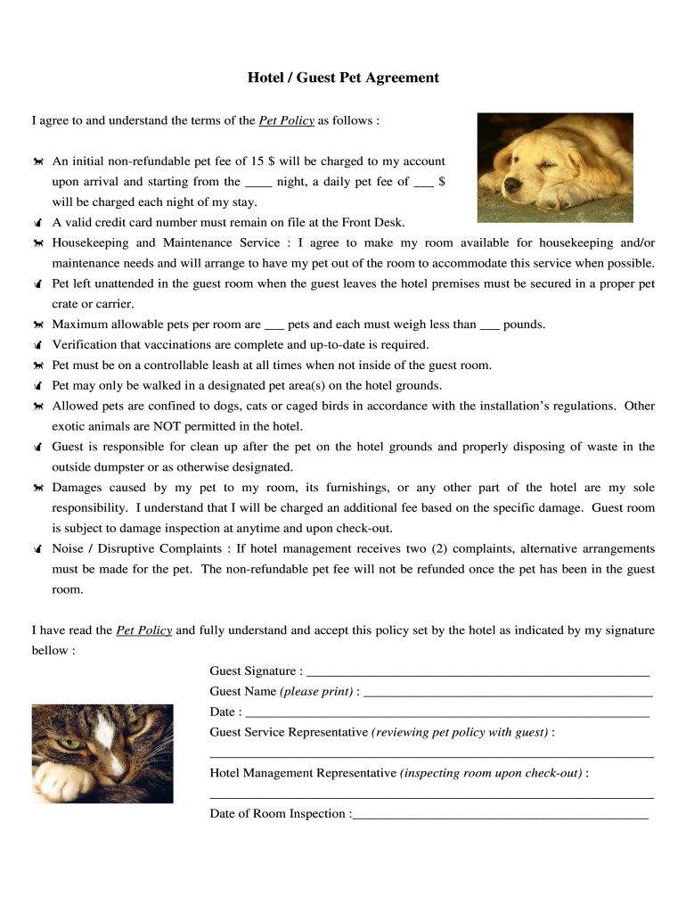 Hotel Pet Policy Template  Form