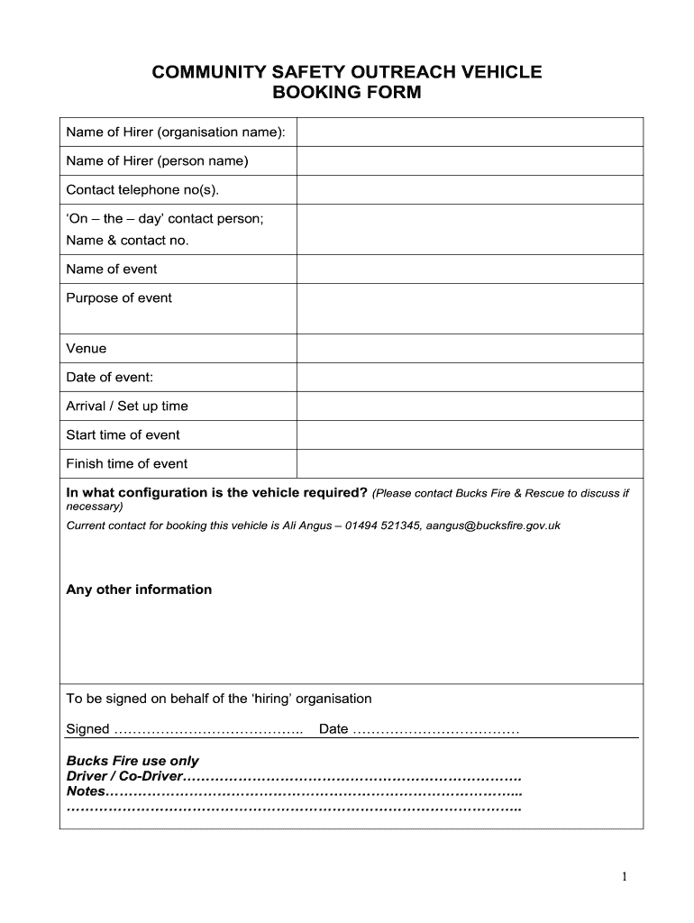 Ex Vehicle Booking Form 3 Youthfocusorguk Youthfocus Org