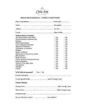 Indian Head Massage Consultation Form