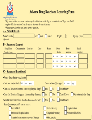 Sample of Adverse Drug Reaction Form