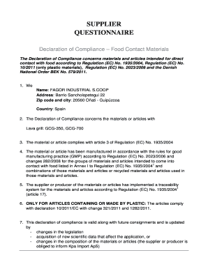 Declaration of Compliance Template  Form