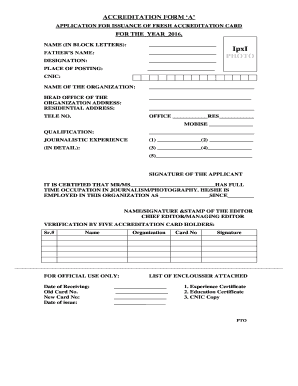 Accreditation Card for Journalists  Form