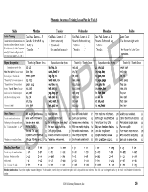 Phonemic Awareness Training Lesson Plan for Week 6 Skills  Form