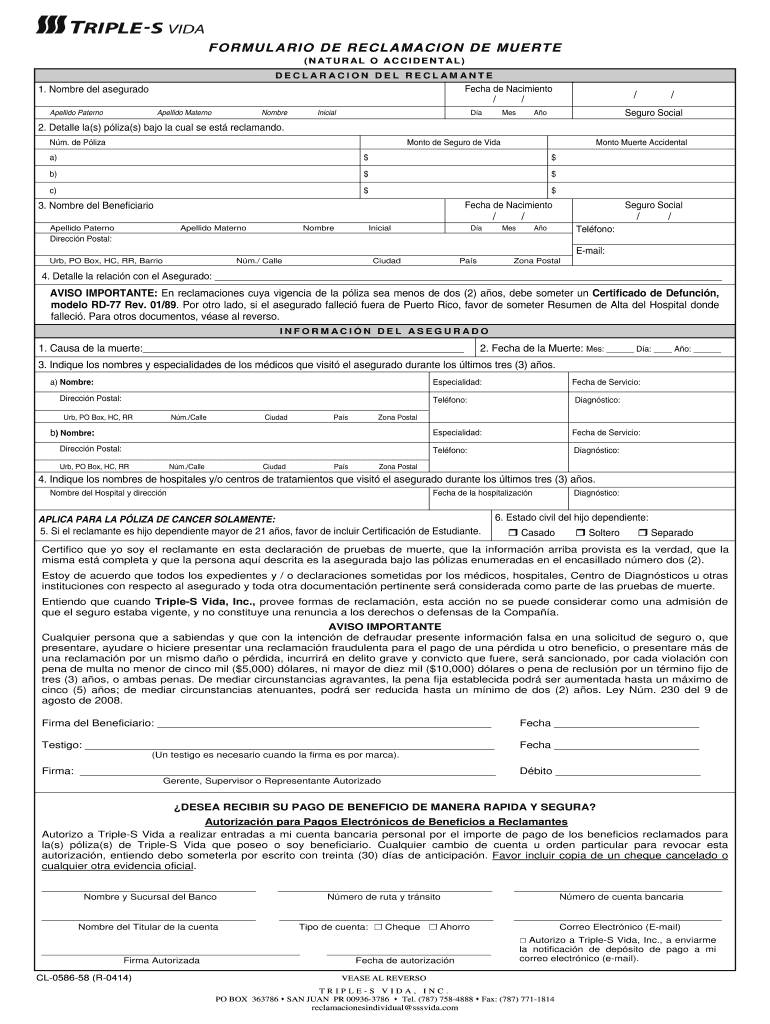  Triple S Vida Formularios 2014