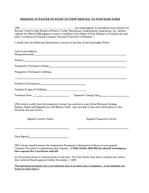Waiver of Right of First Refusal Condo Form