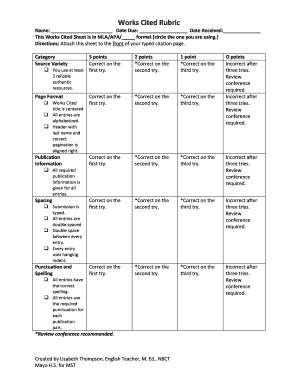 Mla Format Rubric