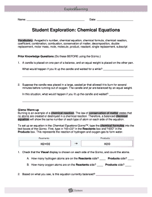 Chemical Changes Gizmo Answer Key  Form