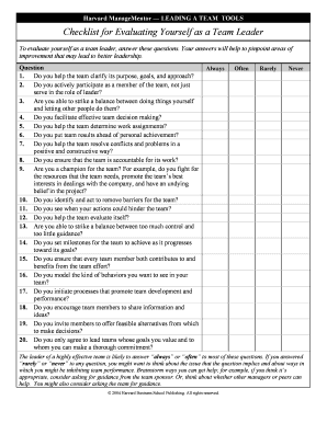 Team Lead Checklist  Form