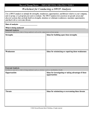 Harvard Managementor Worksheet for Conducting a Swot Analysis  Form