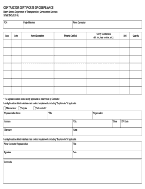  Contractor Certificate of Compliance SFN 61040 North Dakota Dot Nd 2016-2024