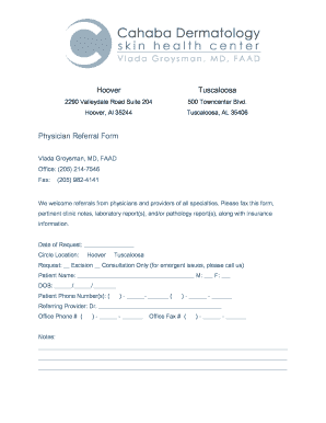 Hoover Tuscaloosa Physician Referral Form Cahaba Derm