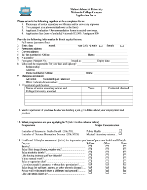Malawi Adventist University Application Forms