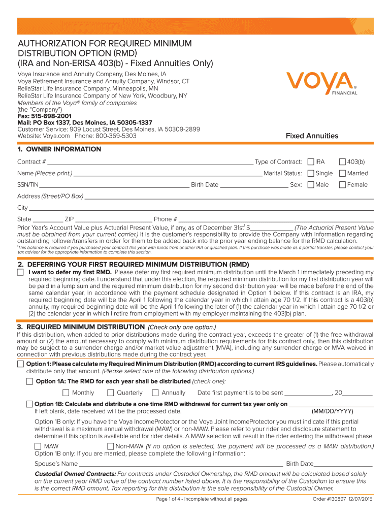  Required Minimum Distribution Voya for Professionals 2015