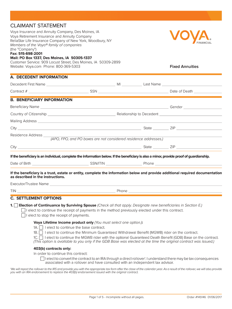  Voya Claim Forms 2015