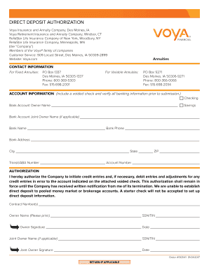 Voya Direct Deposit Time  Form