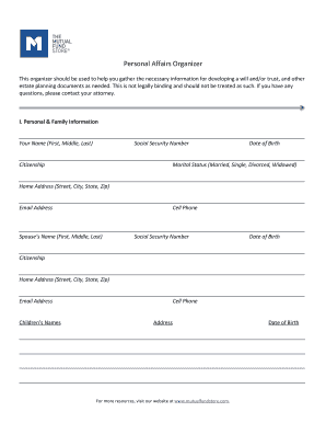 Personal Affairs Organizer  Form
