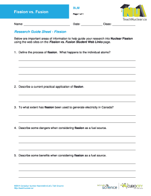 BLM Fission Vs Fusion Research Guide Sheet Teach Nuclear Teachnuclear  Form