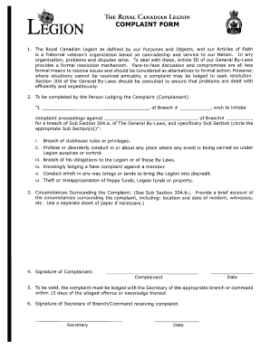 ROYAL CANADIAN LEGION ION COMPLAINT FORM Rcl Zoneg5ca