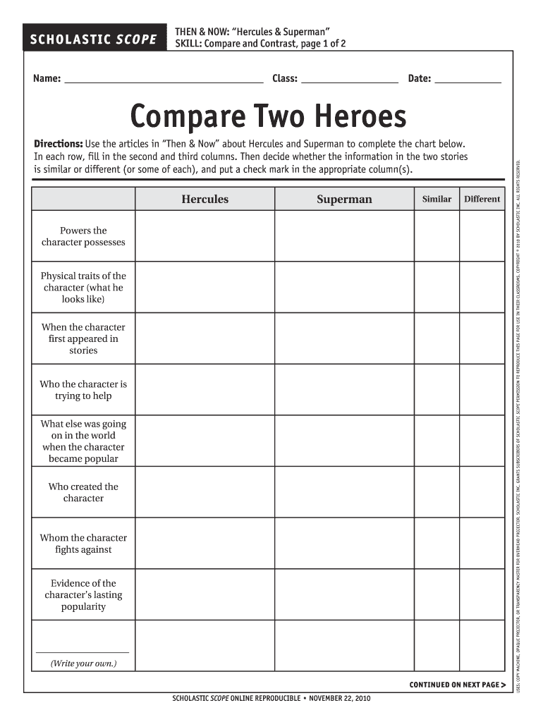 Hercules Vs Superman Compare Contrast PDF McGavockEnglish1 Form