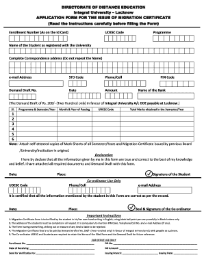 Lucknow University Migration Certificate  Form