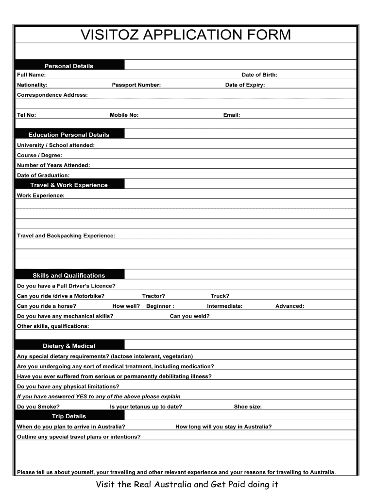 VISITOZ APPLICATION FORM  STA Potovanja