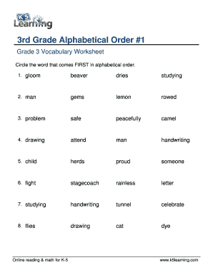 Alphabetical Order Worksheets for Grade 3 PDF  Form