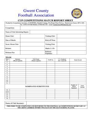  Football Match Report Template 2014-2024