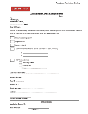 Prabhu Bank Internet Banking  Form