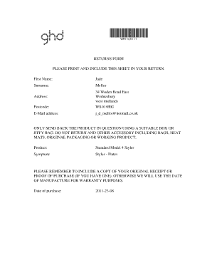 Ghd Return Form