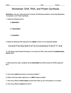Worksheet on Dna Rna and Protein Synthesis Answer Key PDF  Form