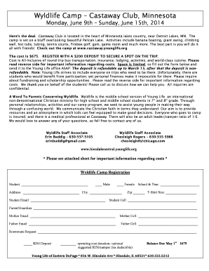 Wyldlife Castaway Camp Registration PDF Hinsdale Young Life  Form