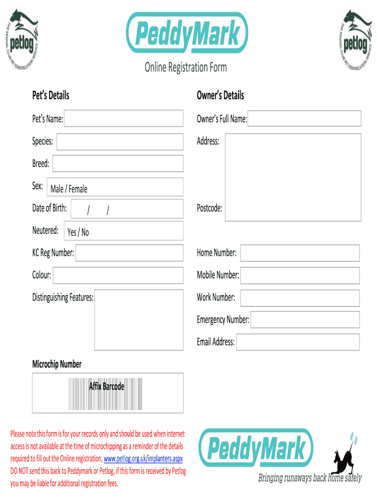 BOnline Registration Formb Peddymark