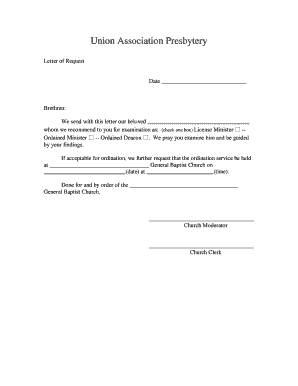 Sample Letter Requesting Ordination  Form