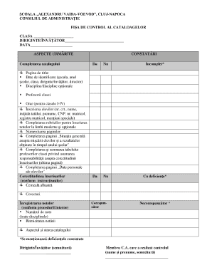 Fisa De Control Cataloage Scoala Gimnaziala &quot;Alexandru Vaida Vaidavoevod Scoli Edu  Form