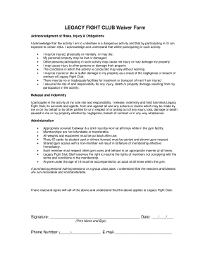 LEGACY FIGHT CLUB Waiver Form Legacyfightclub