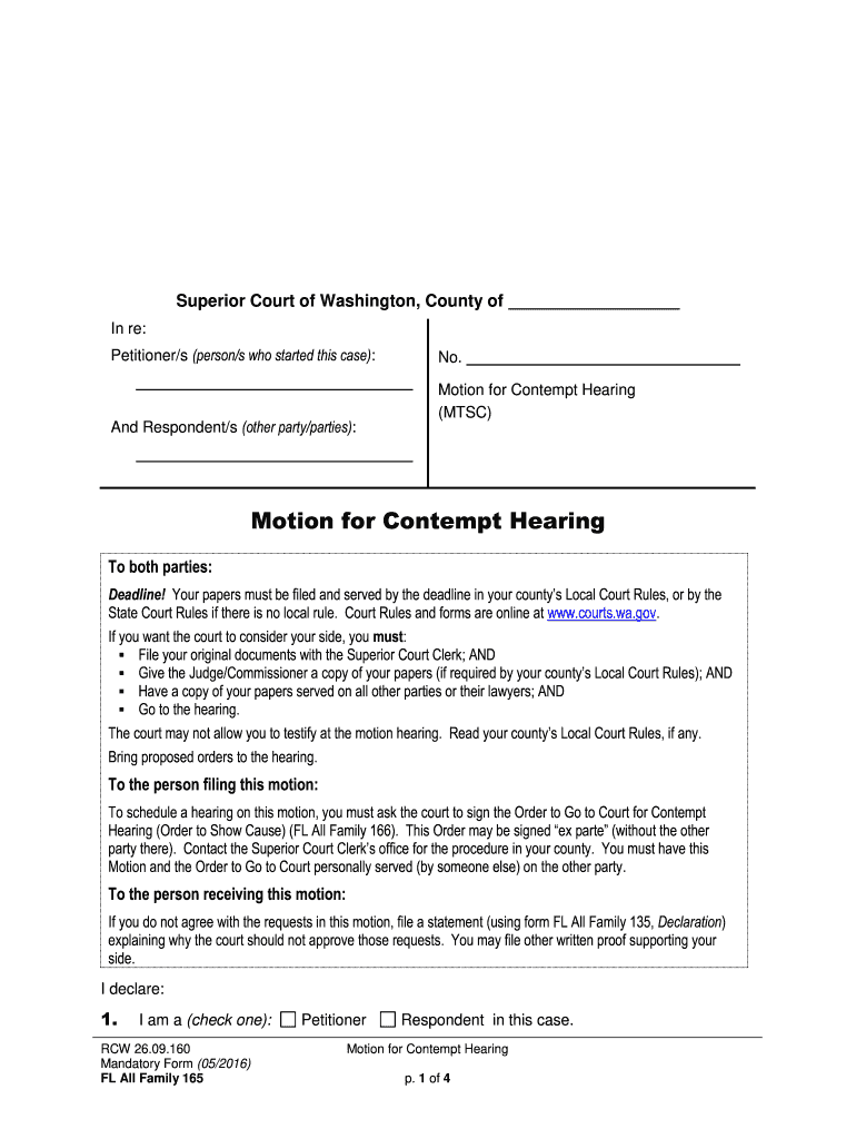 Get and Sign Does a Contempt Motion in Washington Rquire Personal Service 2016-2022 Form