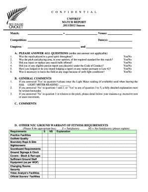 Cricket Match Report Template  Form