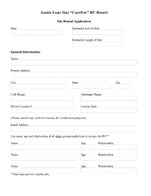 Austin Lone Star Care RV Resort  Form