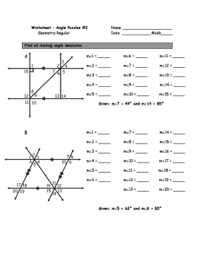 Angle Puzzle Worksheet Answers PDF  Form