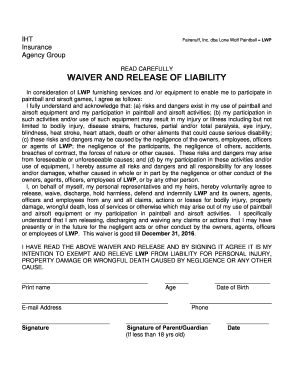 Lone Wolf Paintball Waiver  Form