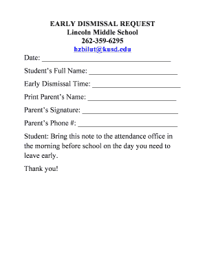 Early Dismissal Email  Form