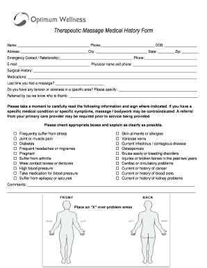 Massage Medical History Form