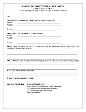 Hoa Complaint Form