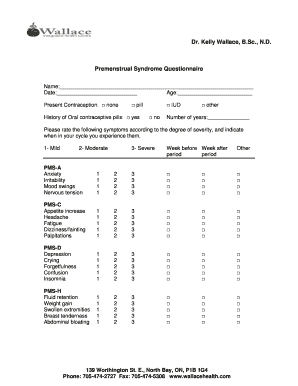 Dr Kelly Wallace BSc ND Premenstrual Syndrome  Form