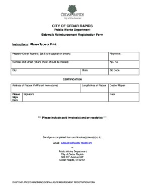 Cedar Rapids Sidewalk Reimbursement Form