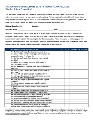 Mcdonald&#039;s Maintenance Checklist  Form