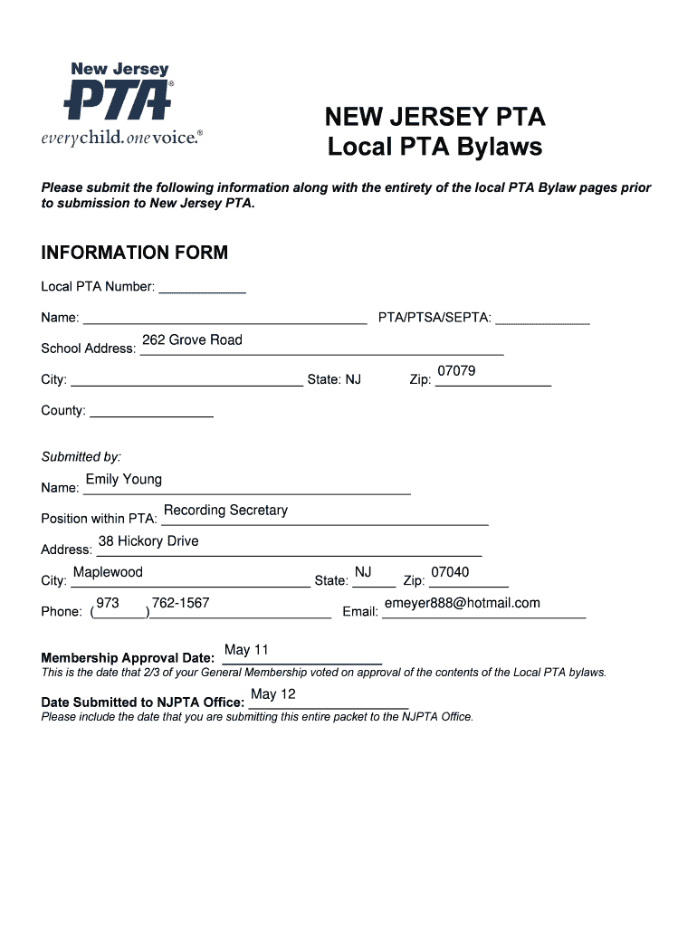 Get and Sign Nj Pta Bylaws  Form