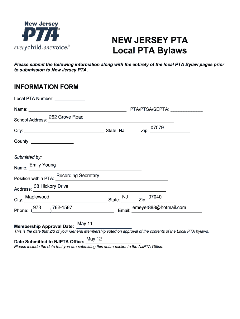 Nj Pta Bylaws  Form